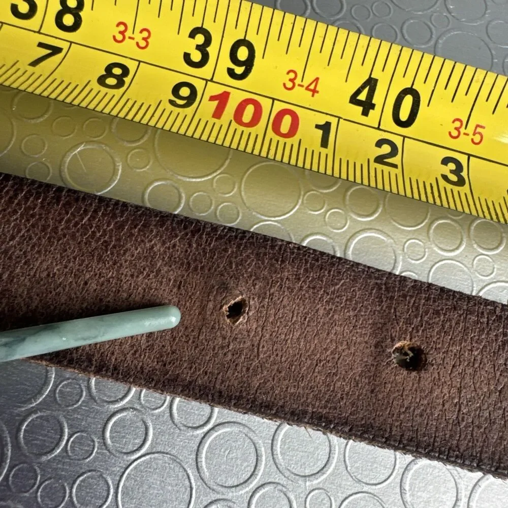 Womens XL Brown Leather Skinny Belt Minimalist 90s Grunge Boho 3/4” Added Hole